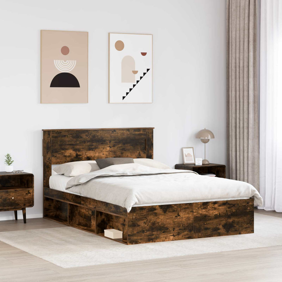 Sengestel Ensfarvet Røget eg 150 x 200 cm Massiv fyrretræ