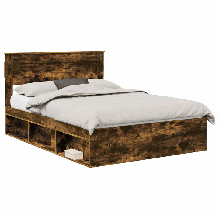 Sengestel med hovedgærde Røget eg 140 x 190 cm Massiv fyrretræ