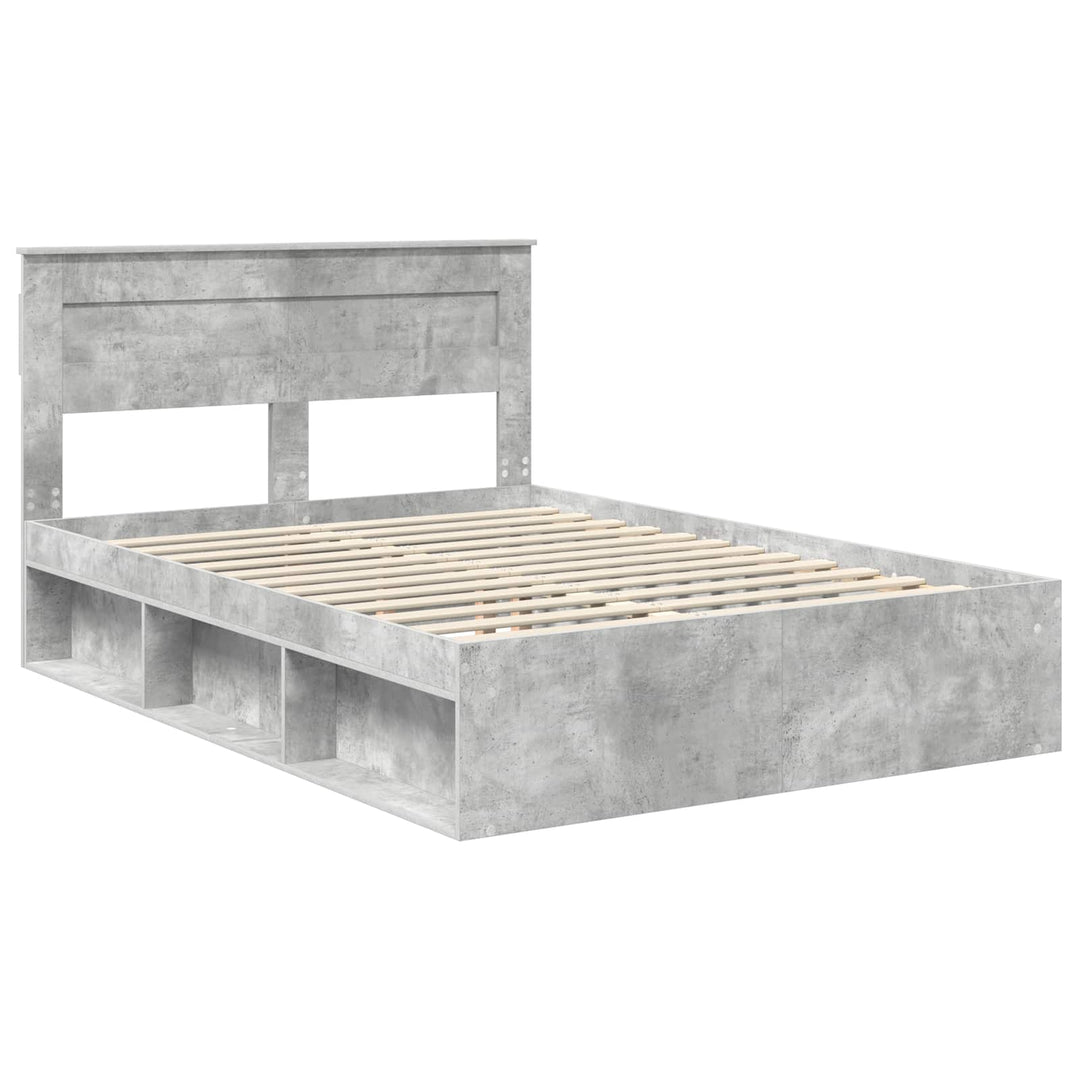 Sengestel med hovedgærde Beton 140 x 200 cm Massiv fyrretræ