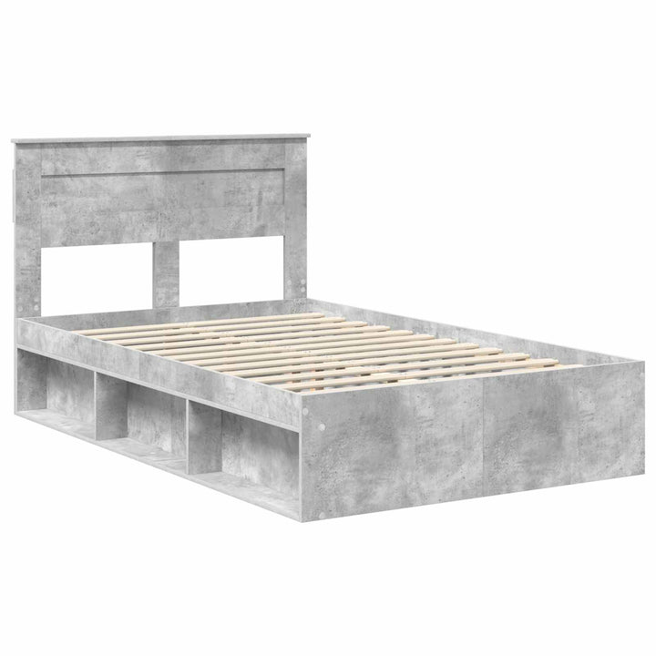 Sengestel med hovedgærde Beton Grå 135 x 190 cm Massiv fyrretræ