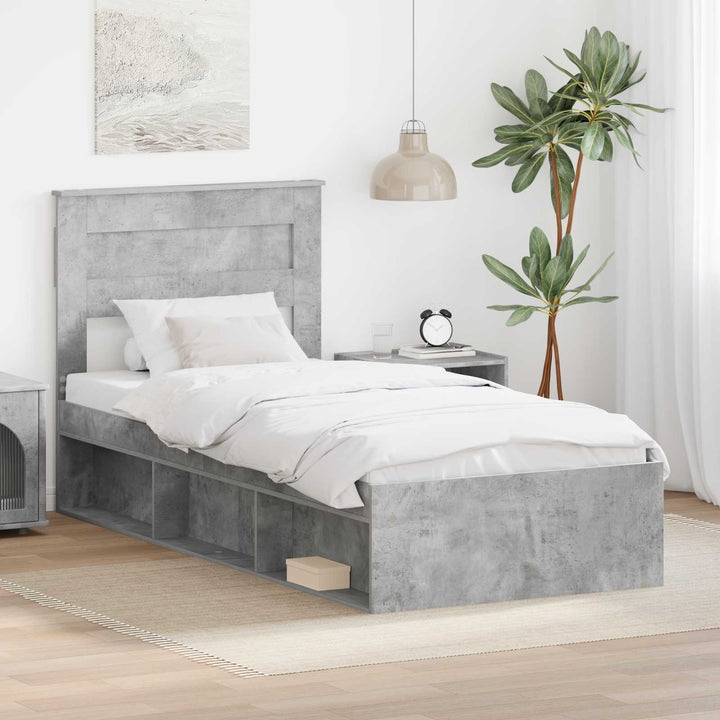 Sengestel med hovedgærde Beton Grå 90 x 190 cm Massiv fyrretræ