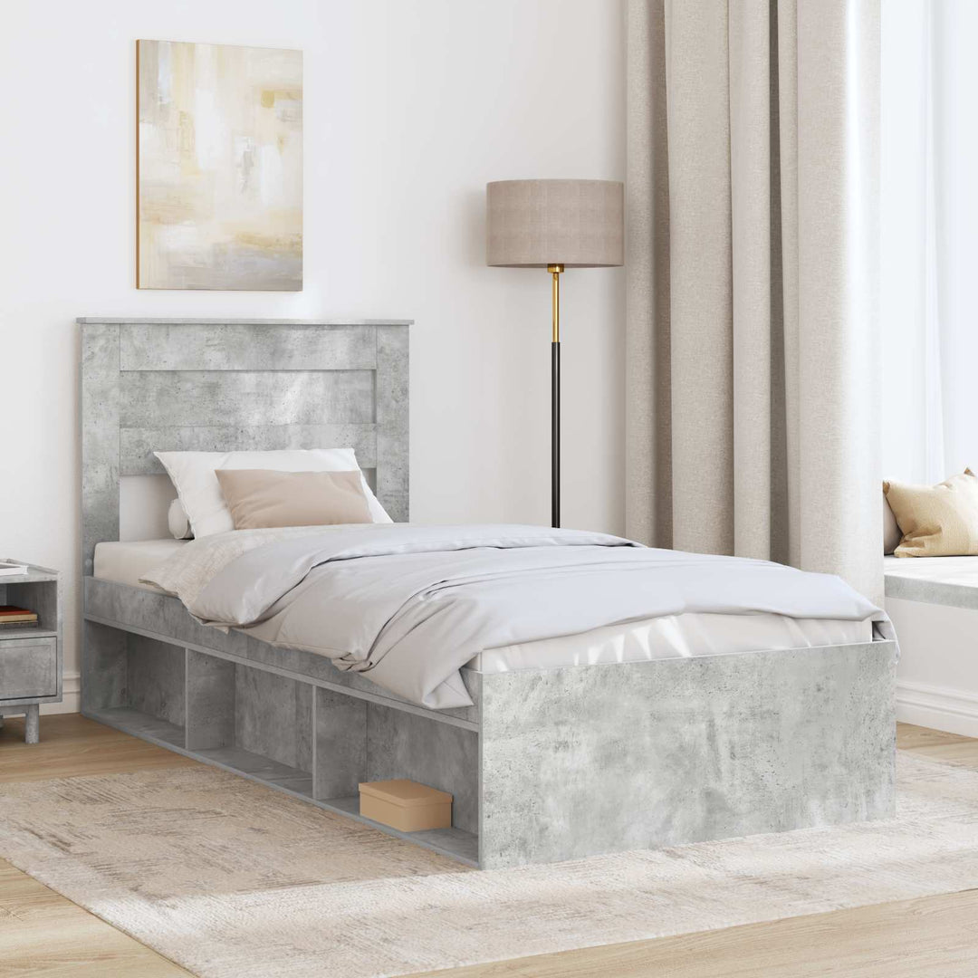 Sengestel med hovedgærde Beton Grå 90 x 190 cm Massiv fyrretræ