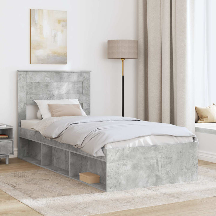 Sengestel med hovedgærde Beton Grå 90 x 190 cm Massiv fyrretræ