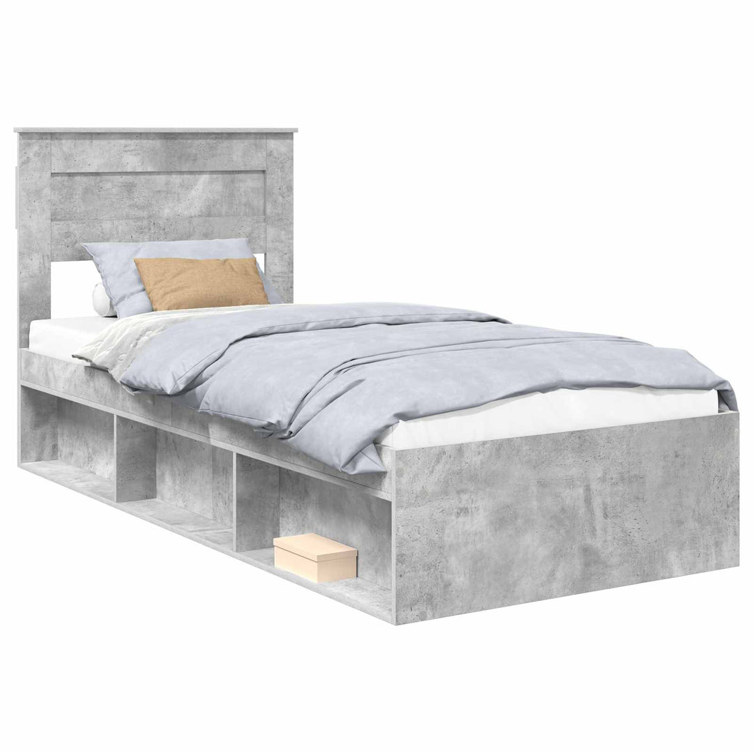 Sengestel med hovedgærde Beton Grå 90 x 190 cm Massiv fyrretræ