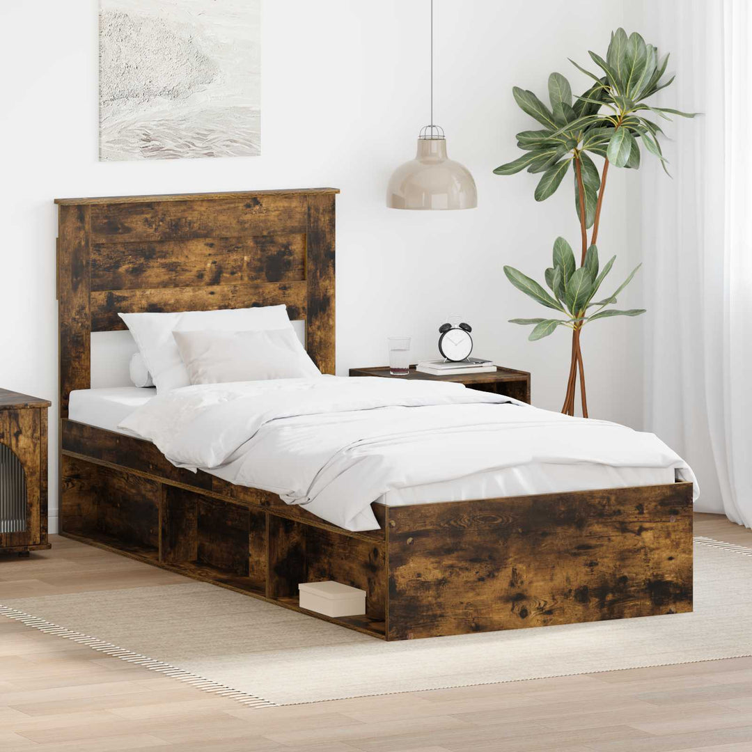 Sengestel med madras Røget eg 90 x 200 cm Massiv fyrretræ
