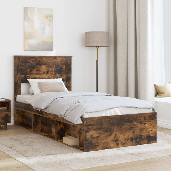 Sengestel med madras Røget eg 90 x 200 cm Massiv fyrretræ