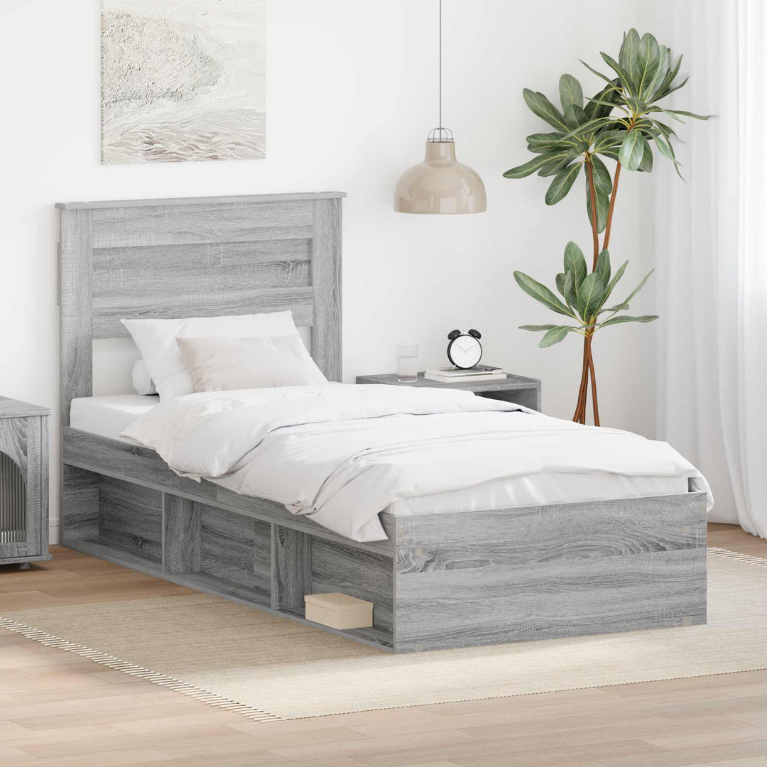 Sengestel med hovedgærde Grå Sonoma 75 x 190 cm Massiv fyrretræ