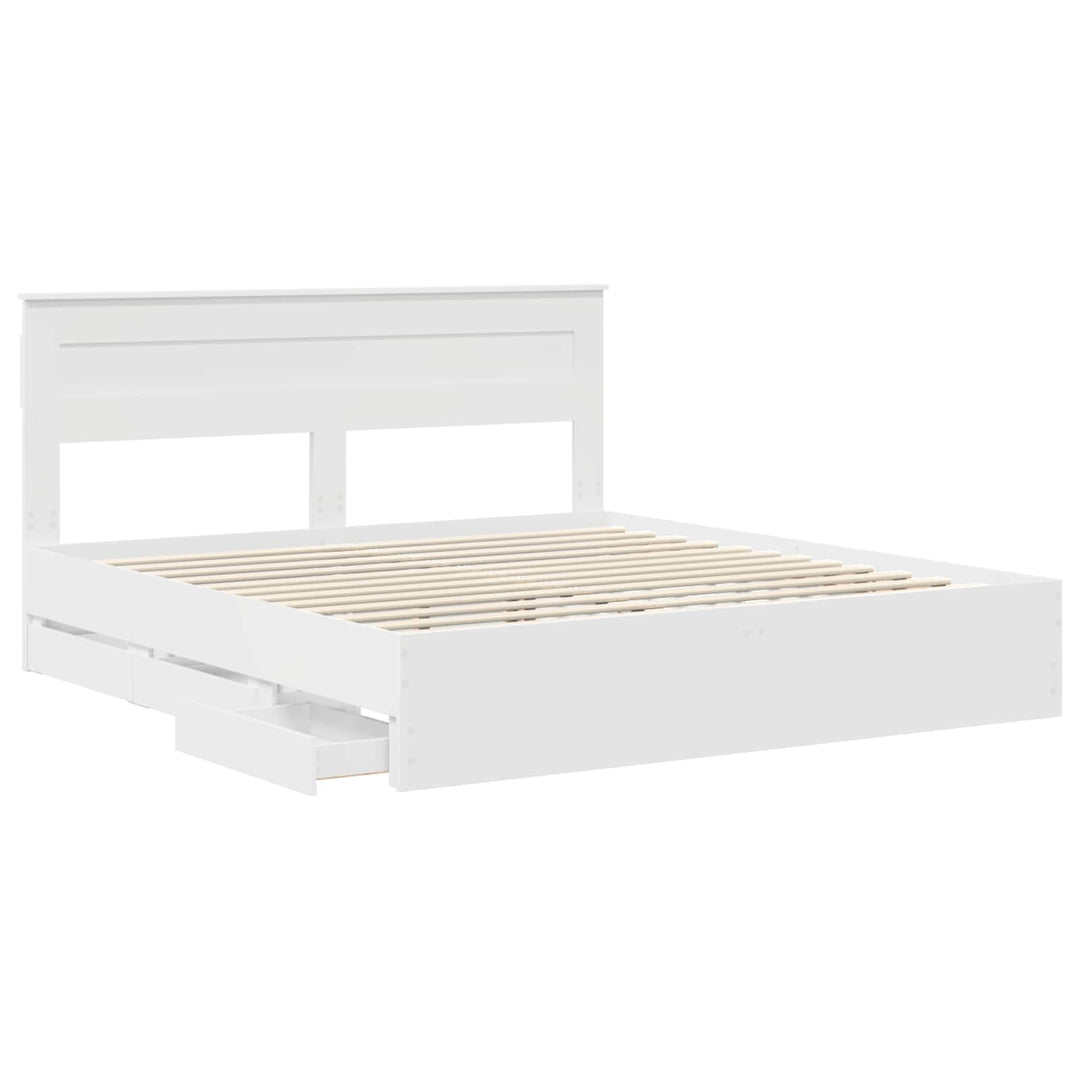 Sengestel med skuffe Hvid 200 x 200 cm Ingeniørtræ
