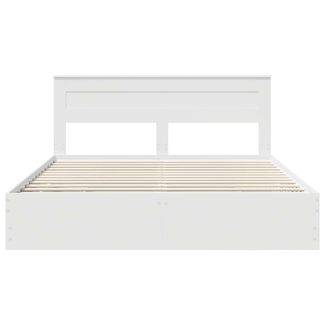Sengestel med skuffe Hvid 200 x 200 cm Ingeniørtræ