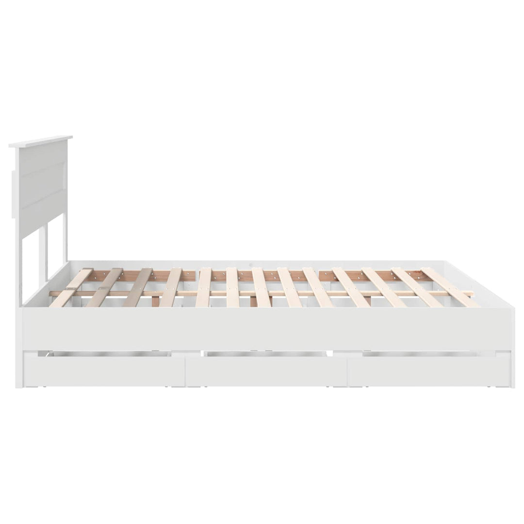 Sengestel med skuffe Hvid 200 x 200 cm Ingeniørtræ