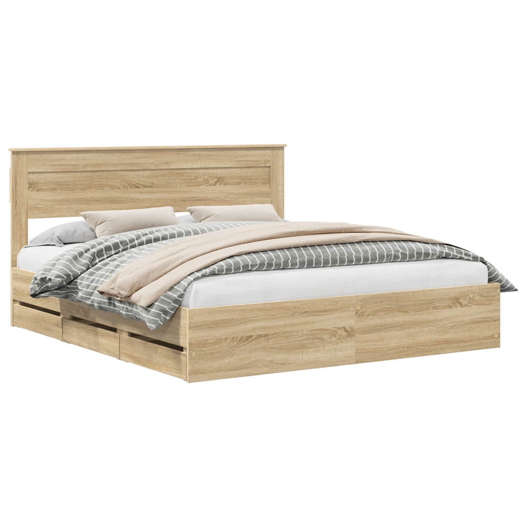 Sengestel med skuffe Sonoma eg 200 x 200 cm Ingeniørtræ