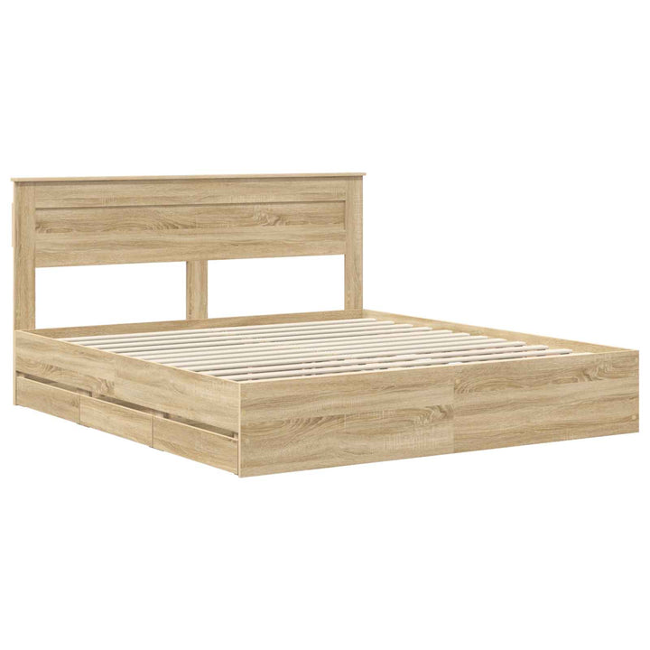 Sengestel med skuffe Sonoma eg 200 x 200 cm Ingeniørtræ