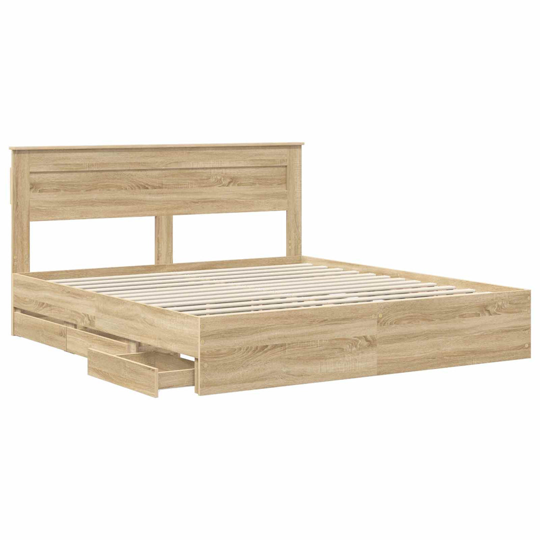 Sengestel med skuffe Sonoma eg 200 x 200 cm Ingeniørtræ
