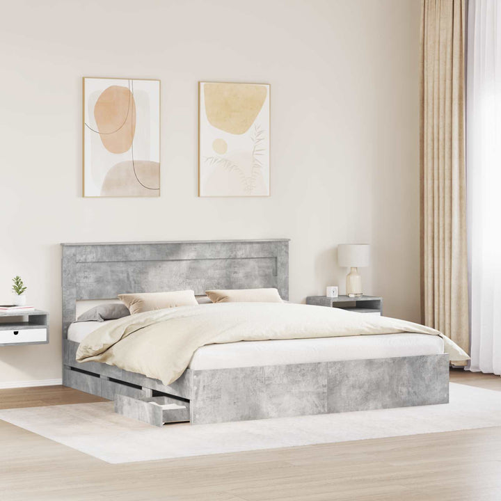 Sengestel med skuffe Beton Grå 200 x 200 cm Ingeniørtræ