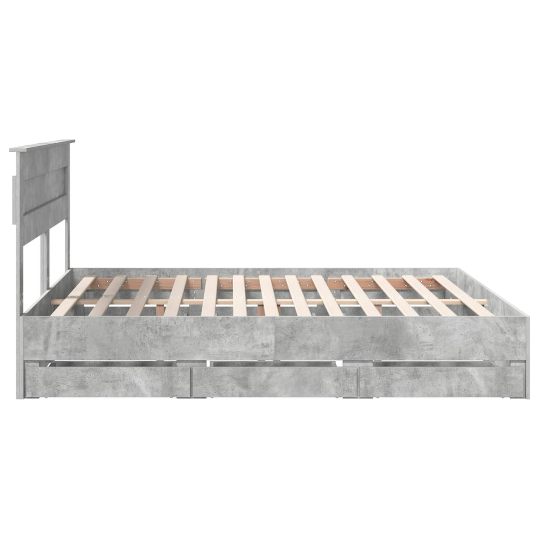 Sengestel med skuffe Beton Grå 200 x 200 cm Ingeniørtræ