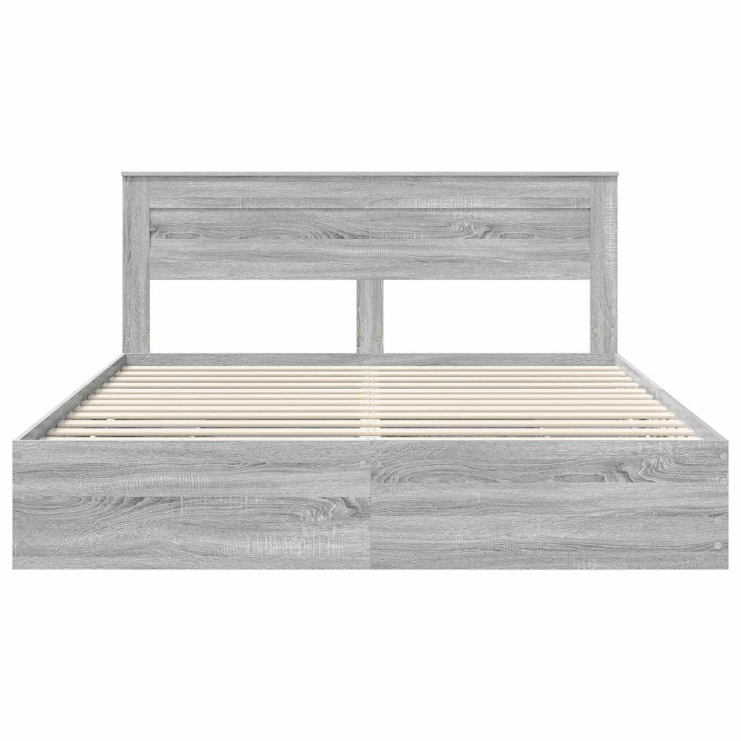 Sengestel med skuffe Grå Sonoma 200 x 200 cm Ingeniørtræ