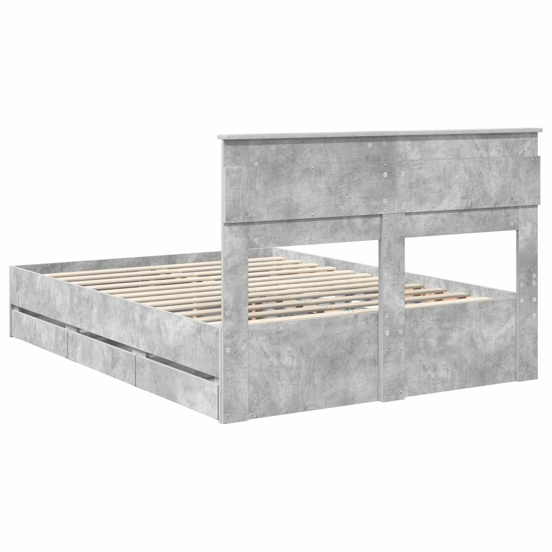 Sengestel med skuffe Beton Grå 150 x 200 cm Ingeniørtræ