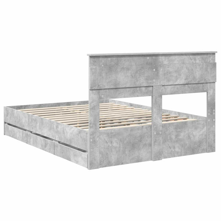 Sengestel med skuffe Beton Grå 150 x 200 cm Ingeniørtræ