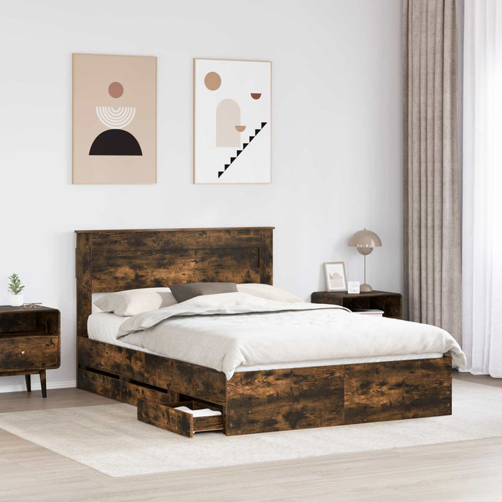 Sengestel med skuffe Røget eg 150 x 200 cm Ingeniørtræ