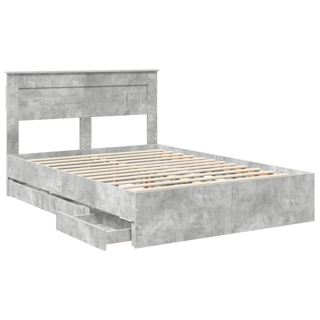 Sengestel med skuffe Beton Grå 140 x 190 cm Ingeniørtræ