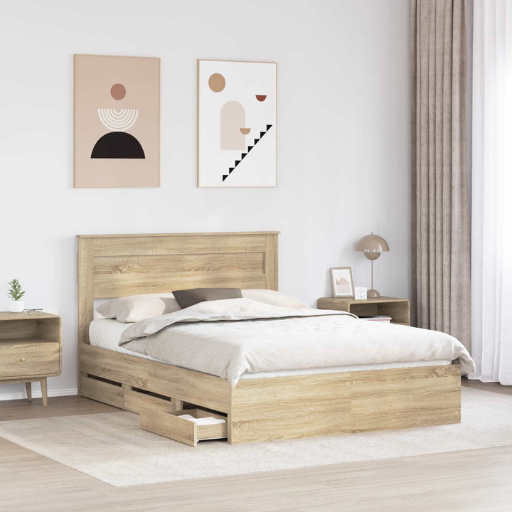 Sengestel med skuffe Sonoma eg 140 x 200 cm Ingeniørtræ