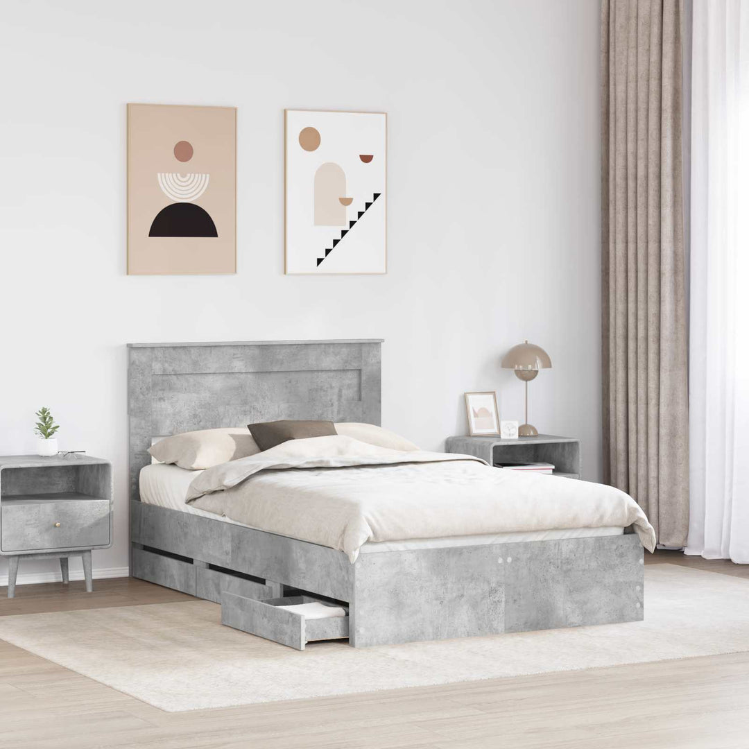 Sengestel med skuffe Beton Grå 135 x 190 cm Ingeniørtræ