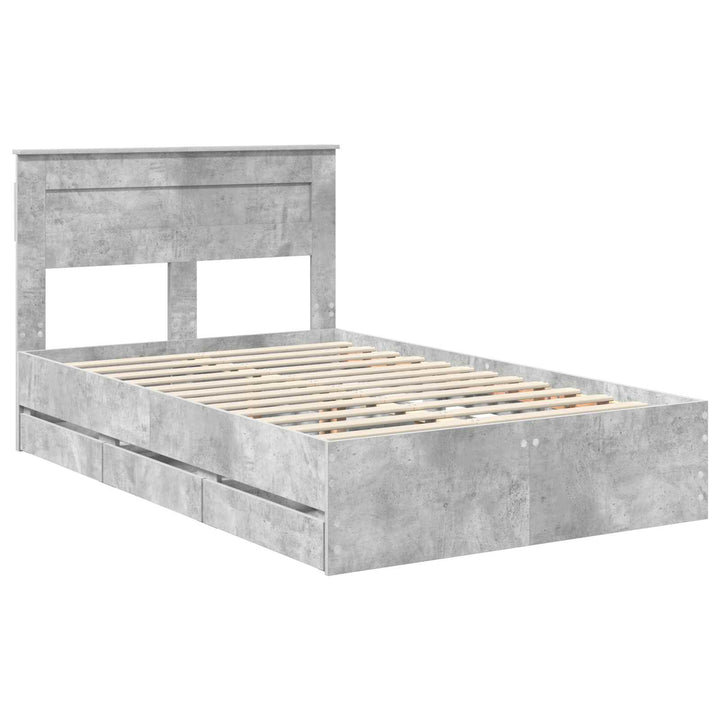 Sengestel med skuffe Beton Grå 135 x 190 cm Ingeniørtræ