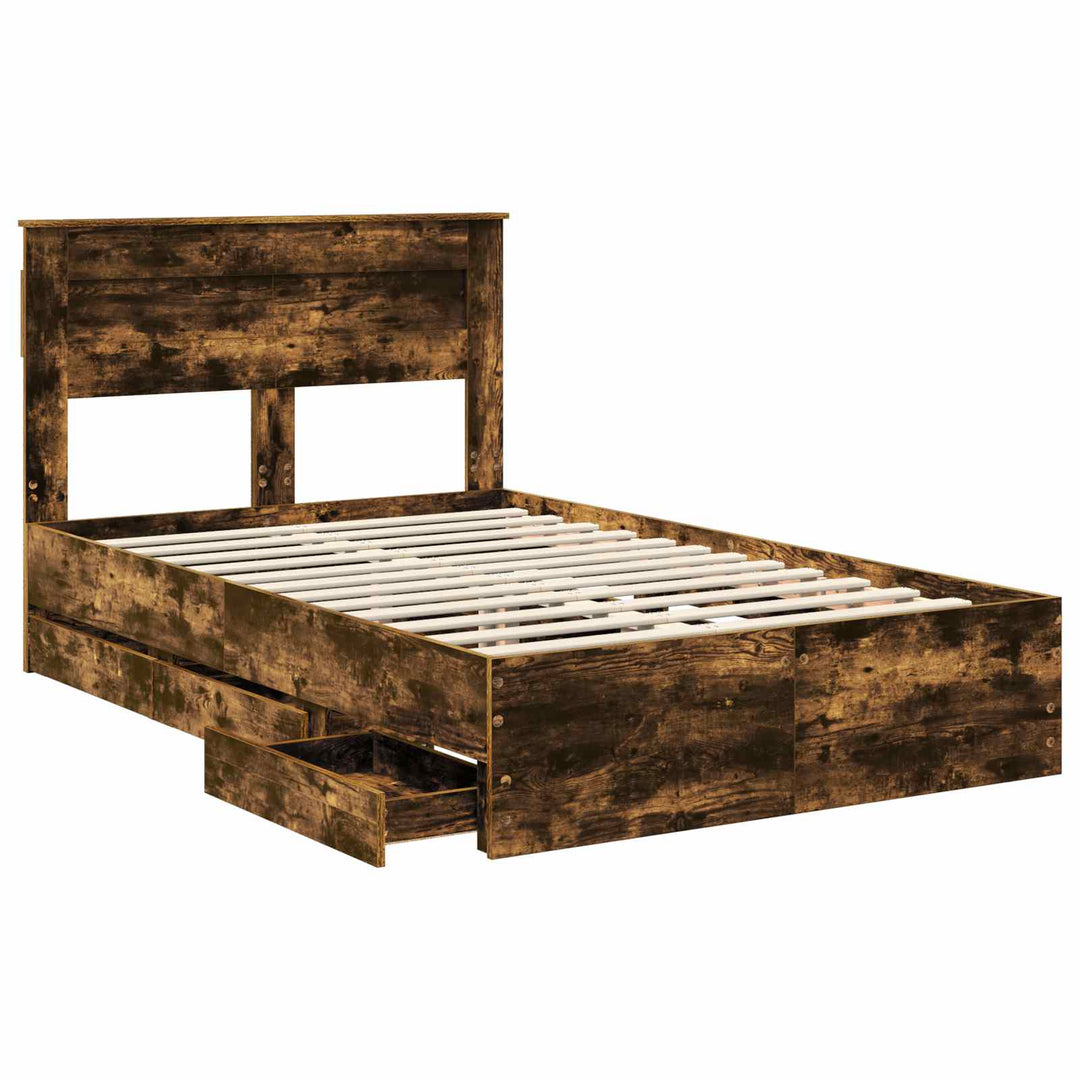 Sengestel med skuffe Røget eg 135 x 190 cm Ingeniørtræ