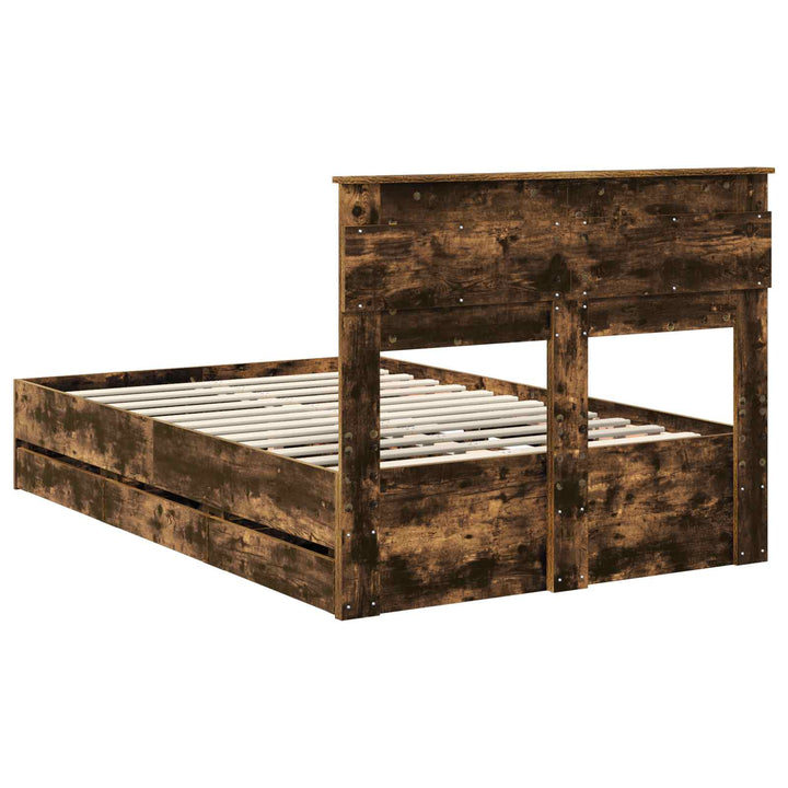 Sengestel med skuffe Røget eg 135 x 190 cm Ingeniørtræ