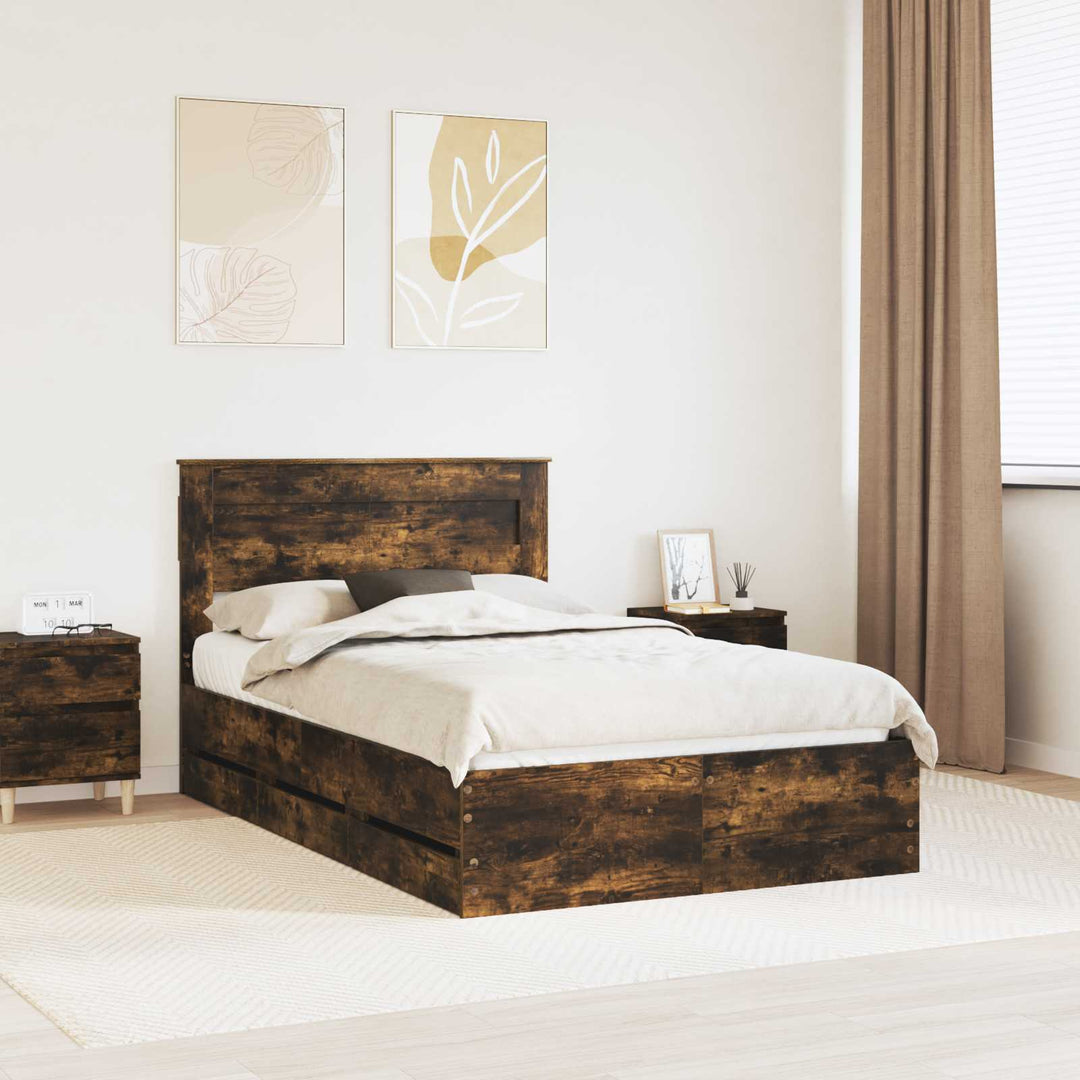 Sengestel med skuffe Røget eg 120 x 190 cm Ingeniørtræ