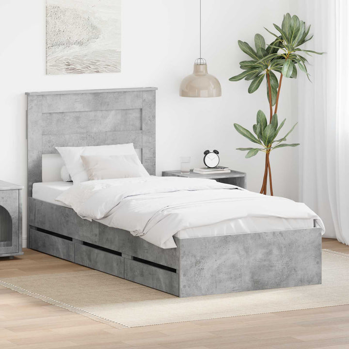 Sengestel med skuffe Beton Grå 90 x 190 cm Ingeniørtræ