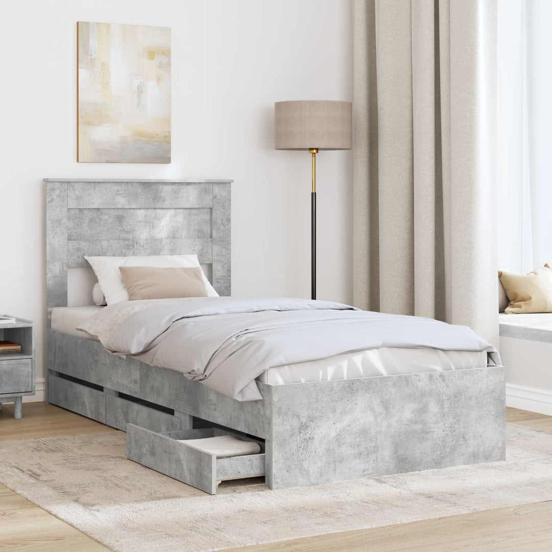 Sengestel med skuffe Beton Grå 90 x 190 cm Ingeniørtræ