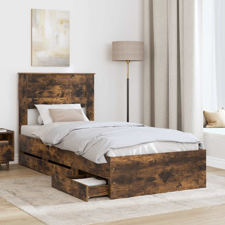 Sengestel med skuffe Røget eg 90 x 190 cm Ingeniørtræ