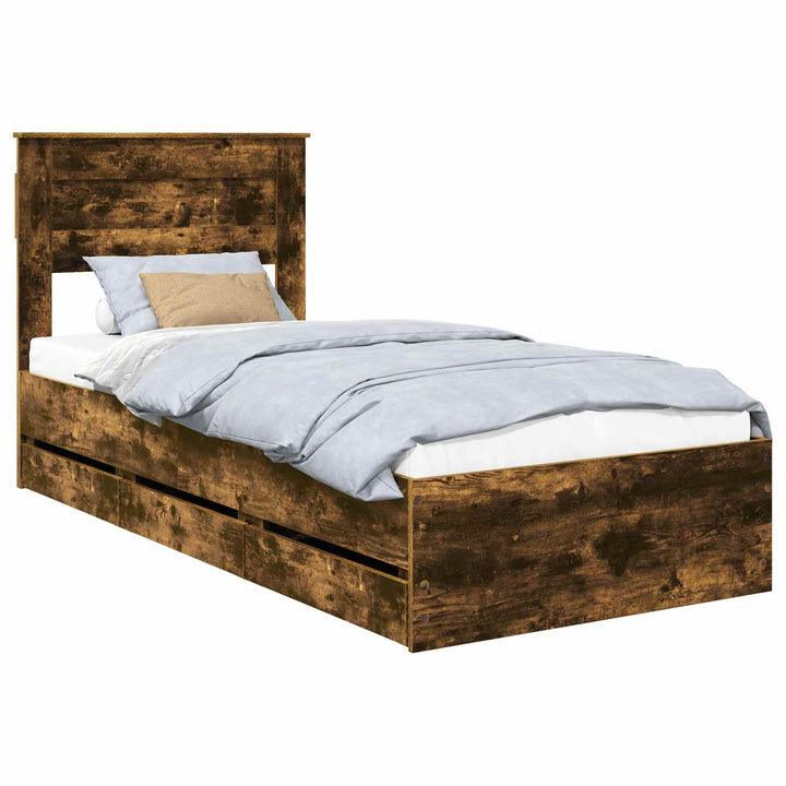 Sengestel med skuffe Røget eg 90 x 190 cm Ingeniørtræ