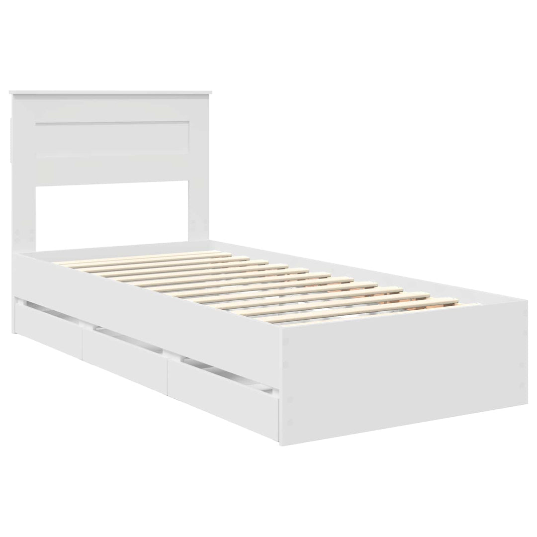 Sengestel med skuffe Hvid 75 x 190 cm Ingeniørtræ