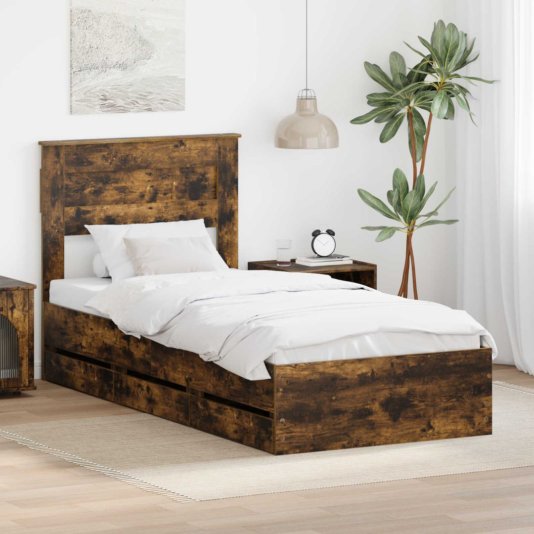 Sengestel med skuffe Røget eg 75 x 190 cm Ingeniørtræ