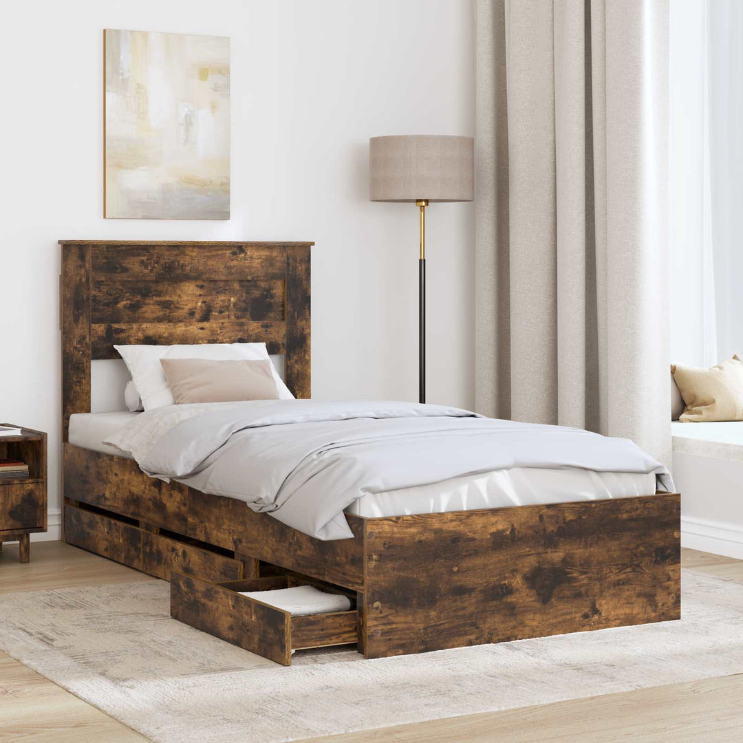 Sengestel med skuffe Røget eg 75 x 190 cm Ingeniørtræ