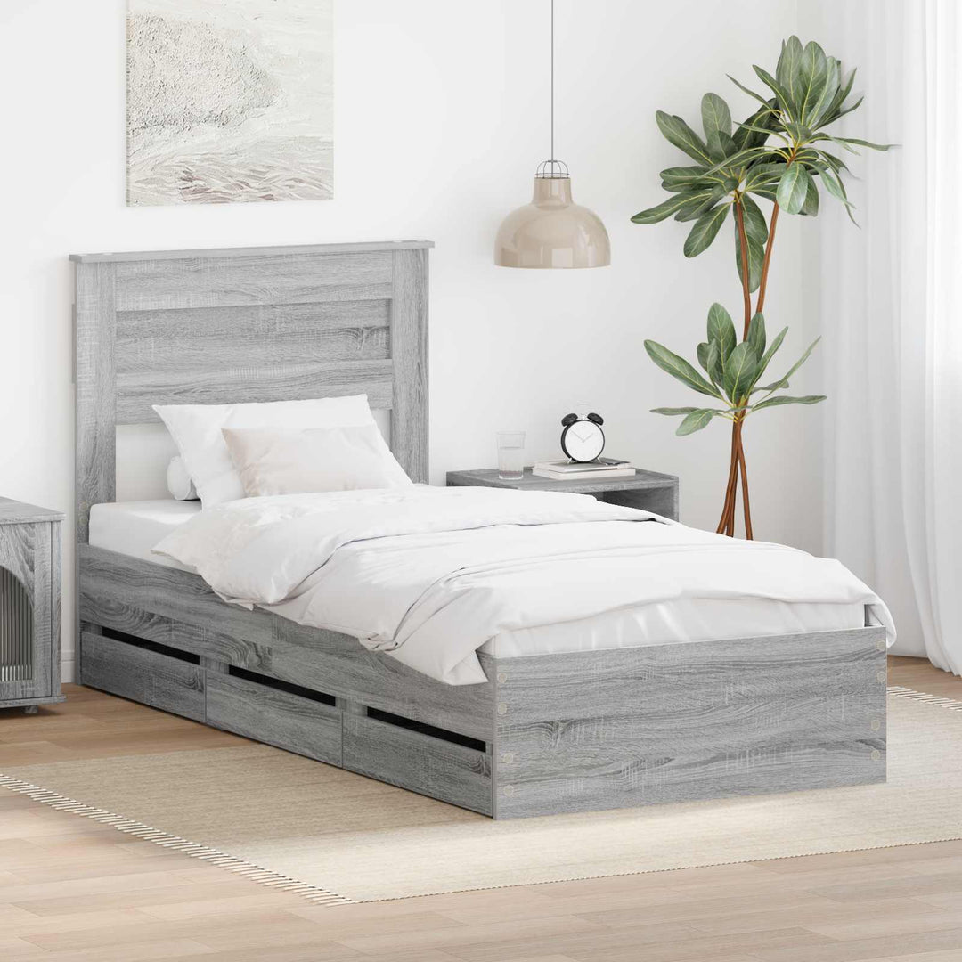 Sengestel med skuffe Grå Sonoma 75 x 190 cm Ingeniørtræ