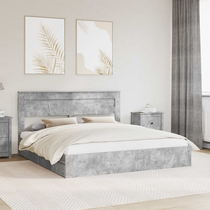 Opbevaringsseng Beton Grå 200 x 200 cm Konstrueret træ
