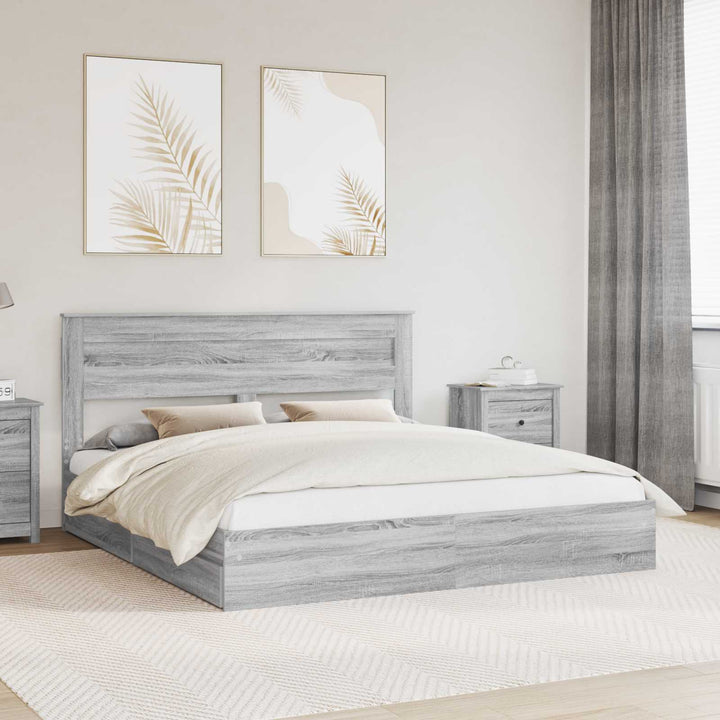Opbevaringsseng Grå Sonoma 200 x 200 cm Konstrueret træ