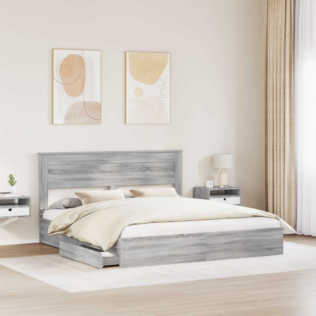 Opbevaringsseng Grå Sonoma 200 x 200 cm Konstrueret træ