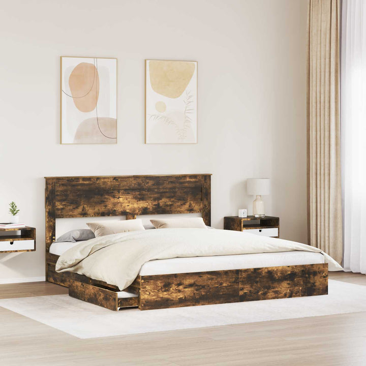 Opbevaringsseng Røget eg 180 x 200 cm Konstrueret træ