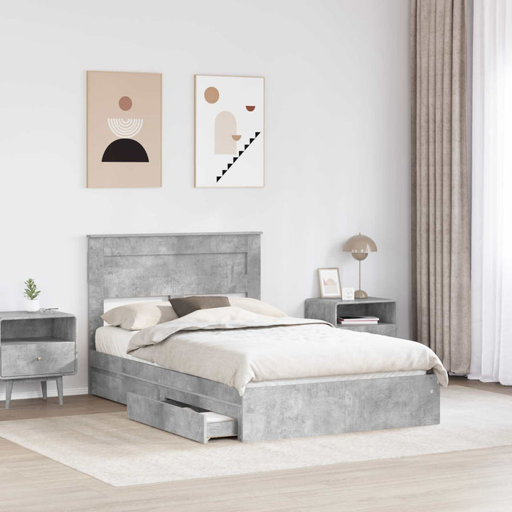 Opbevaringsseng Beton Grå 135 x 190 cm Konstrueret træ