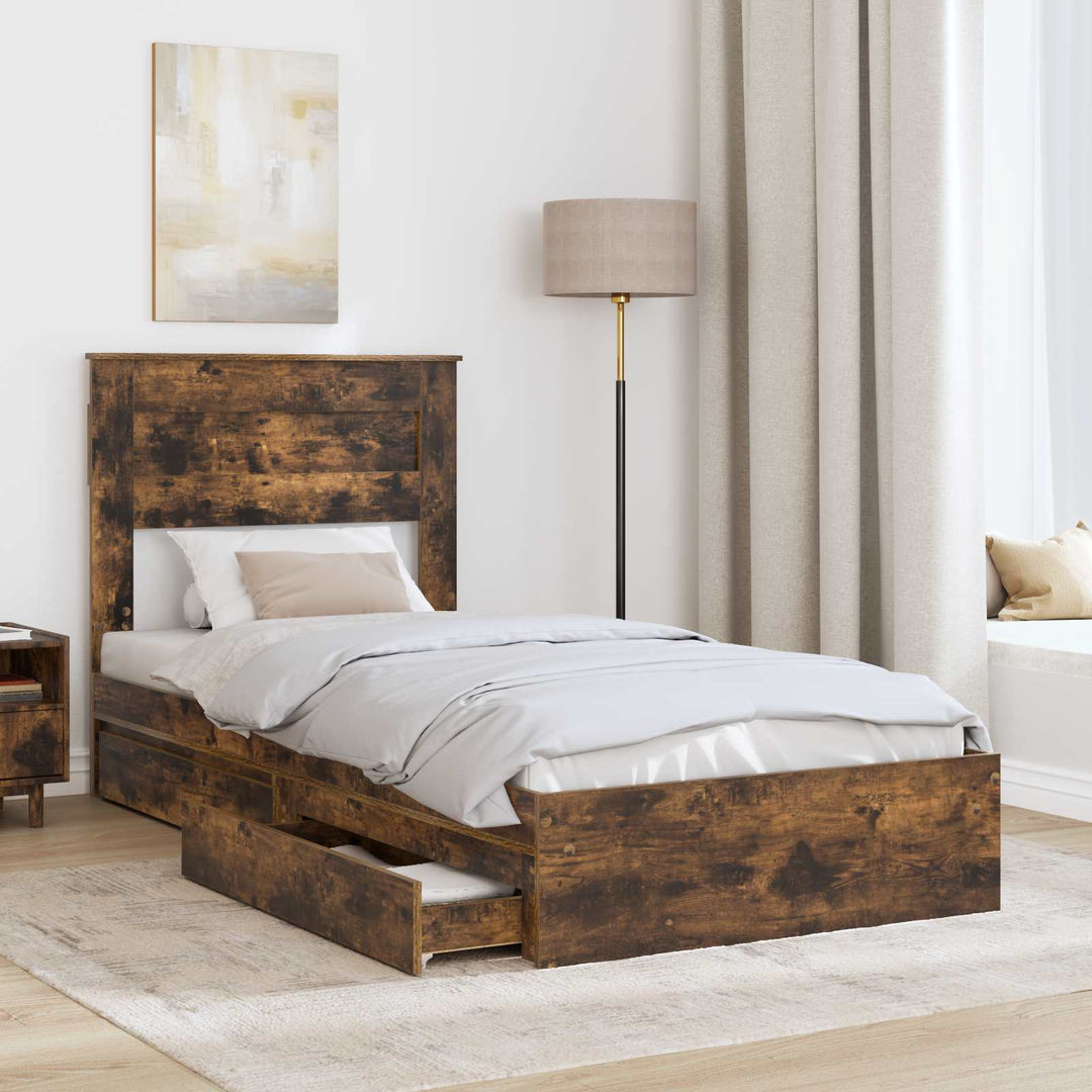 Opbevaringsseng Røget eg 100 x 200 cm Konstrueret træ