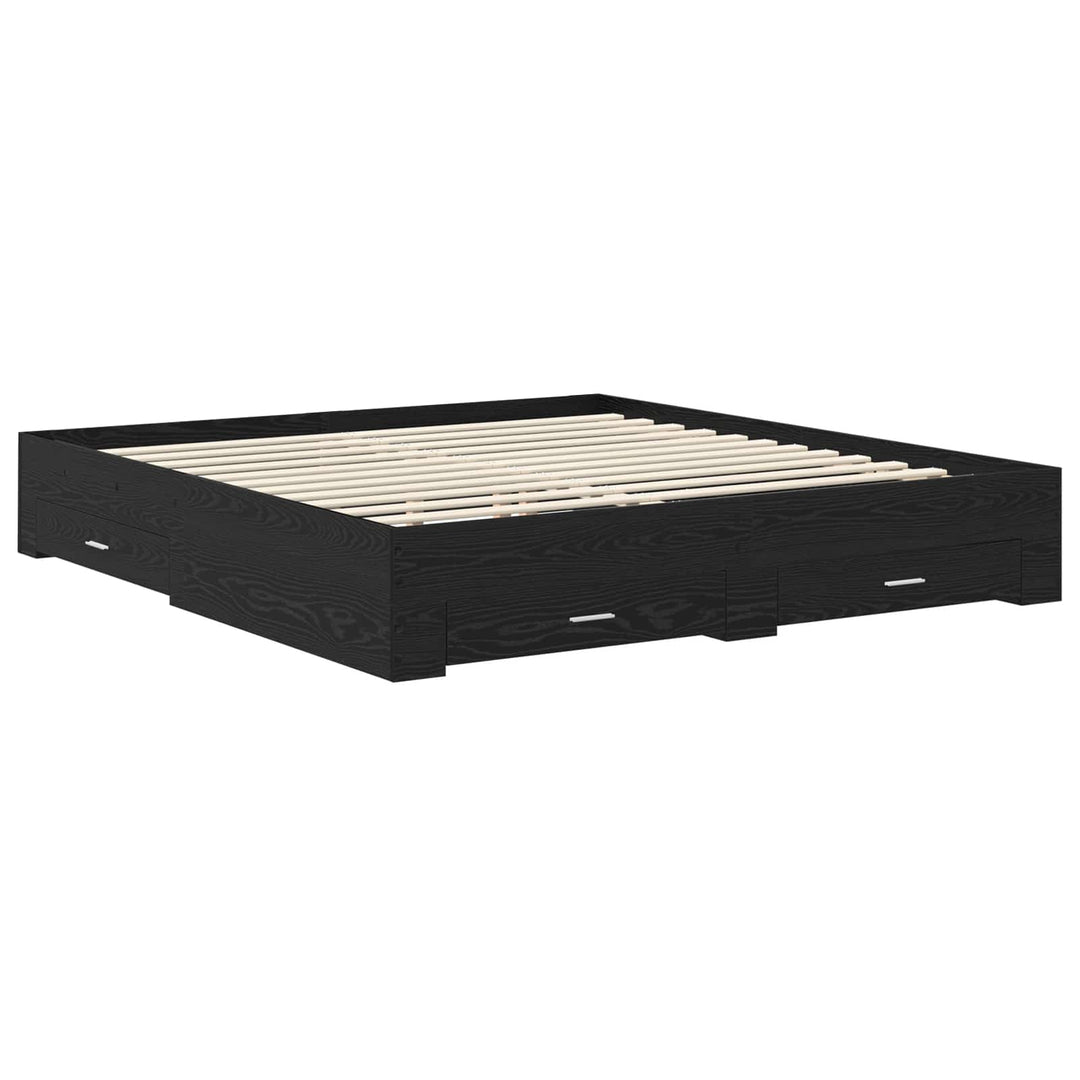Sengestel med hovedgærde Sort eg 180 x 200 cm Konstrueret træ