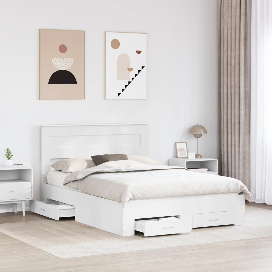 Sengestel med hovedgærde Hvid 160 x 200 cm Konstrueret træ