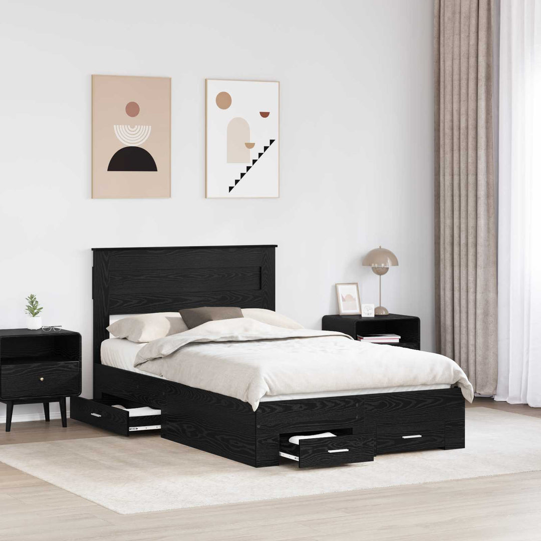 Sengestel med hovedgærde Sort eg 135 x 190 cm Konstrueret træ