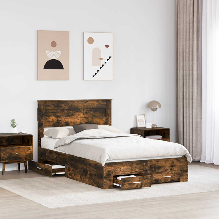 Sengestel med hovedgærde Røget eg 120 x 190 cm Konstrueret træ