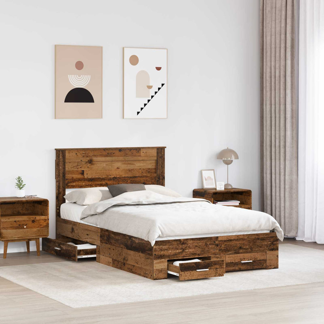 Sengestel med skuffe Gammelt træ 120 x 190 cm Konstrueret træ