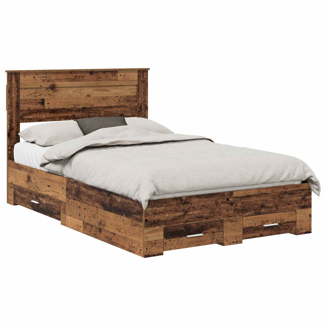 Sengestel med skuffe Gammelt træ 120 x 190 cm Konstrueret træ